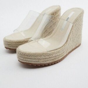 Zara Clear Strap Espadrille Wedge Sandals in Natural